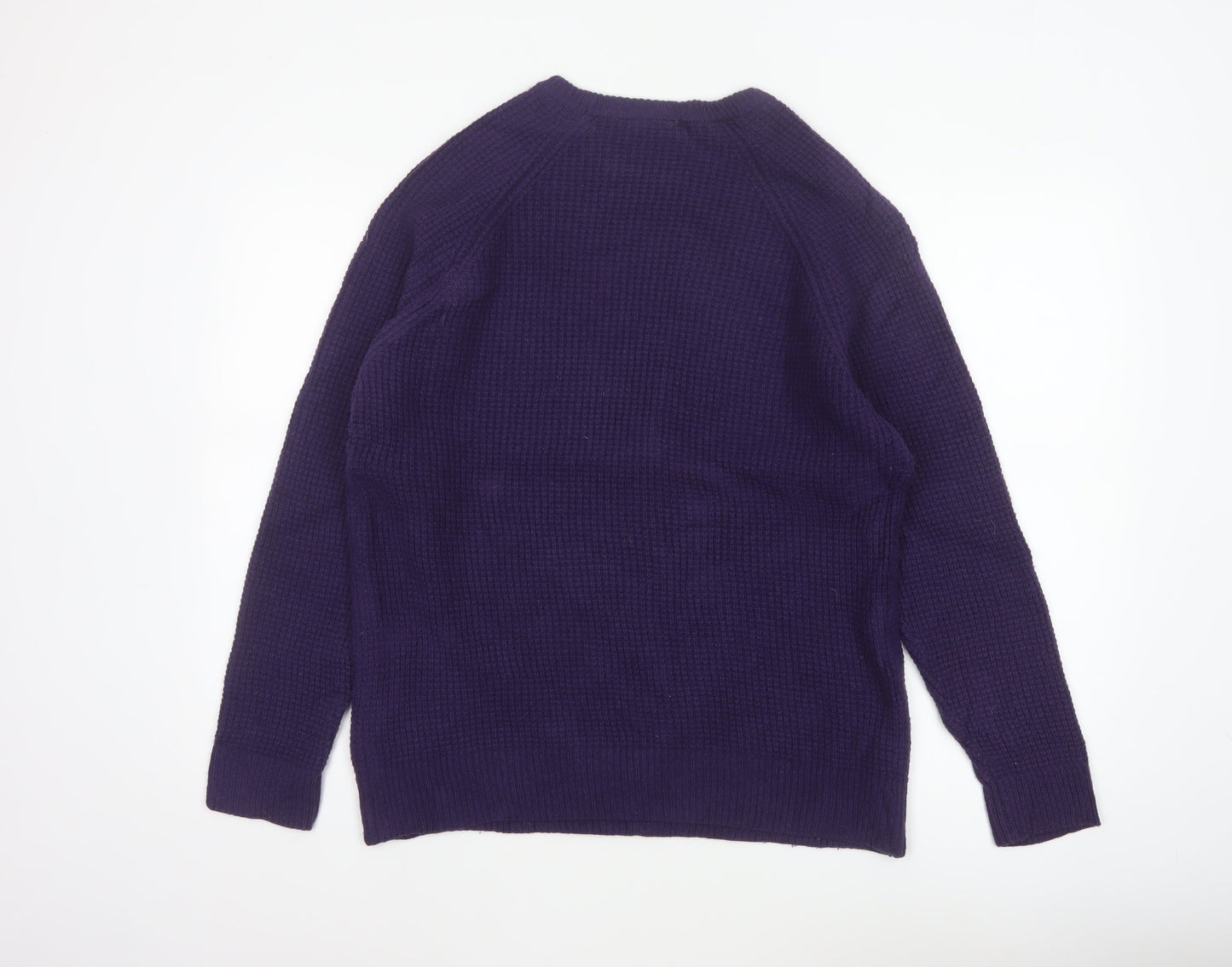 Crew Clothing Company Men’s Purple L Lambswool Crew Neck Waffle Knit Jumper