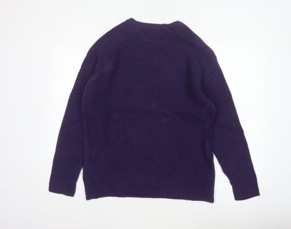 Crew Clothing Company Men’s Purple L Lambswool Crew Neck Waffle Knit Jumper