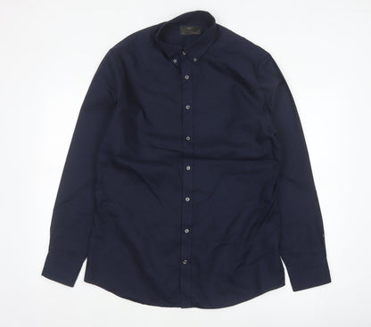 Marks & Spencer Men Blue 16 Slim Button Down Long Sleeve Shirt