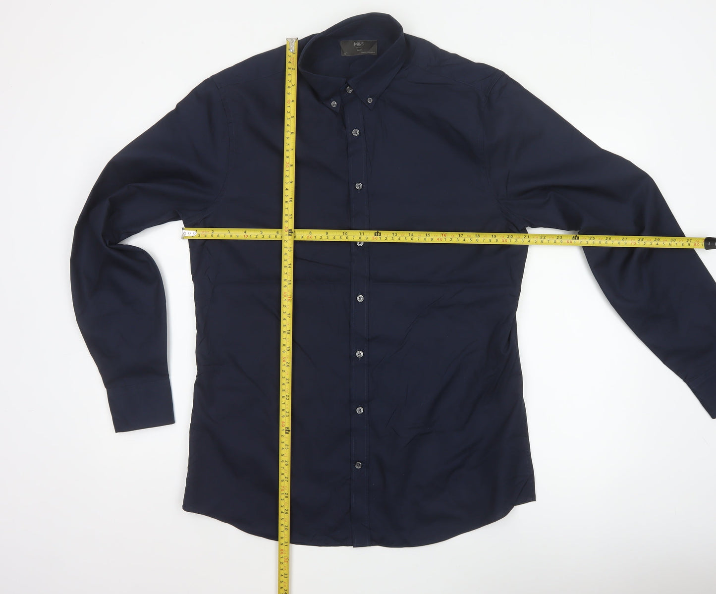 Marks & Spencer Men Blue 16 Slim Button Down Long Sleeve Shirt