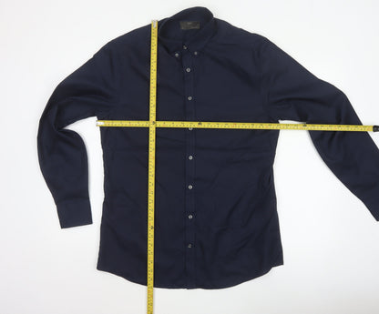 Marks & Spencer Men Blue 16 Slim Button Down Long Sleeve Shirt