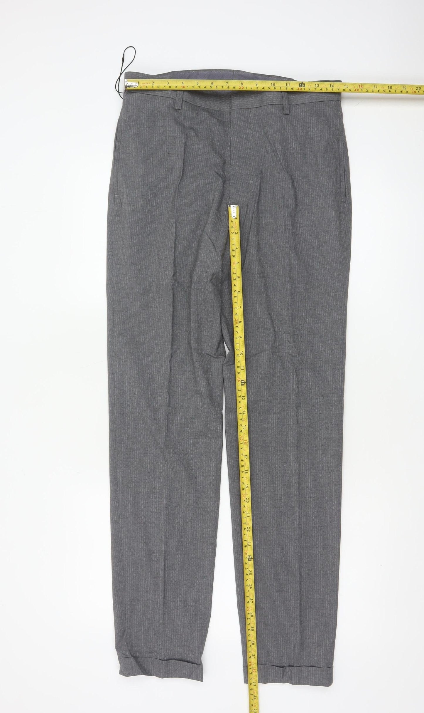 Marks & Spencer Men's Grey 30 Slim Pinstripe Dress Trousers 33L