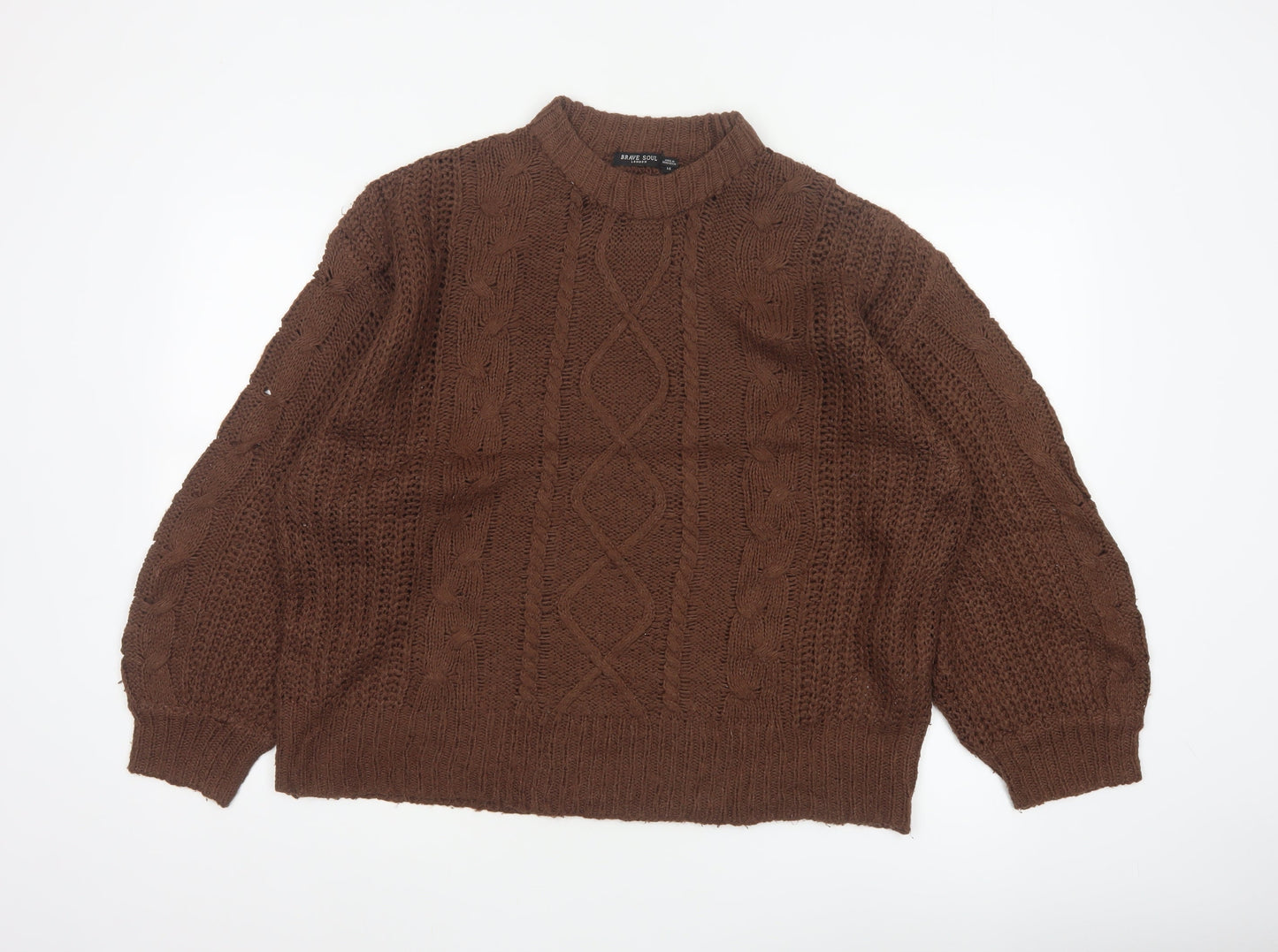 Brave Soul Women’s Brown Size 14 Cable Knit Mock Neck Jumper