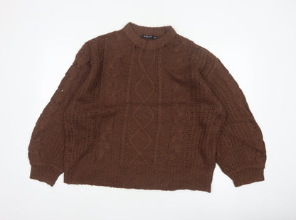 Brave Soul Women’s Brown Size 14 Cable Knit Mock Neck Jumper