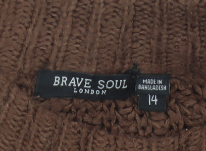 Brave Soul Women’s Brown Size 14 Cable Knit Mock Neck Jumper