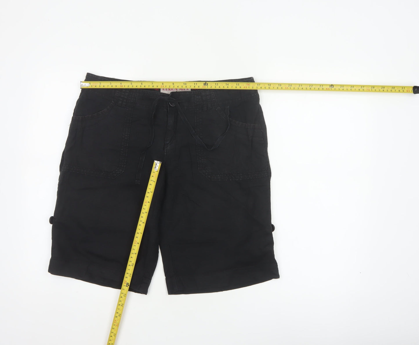 New Look Women Black UK 12 Linen Cotton Cargo Bermuda Shorts
