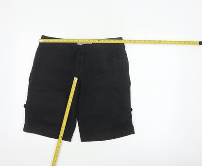 New Look Women Black UK 12 Linen Cotton Cargo Bermuda Shorts