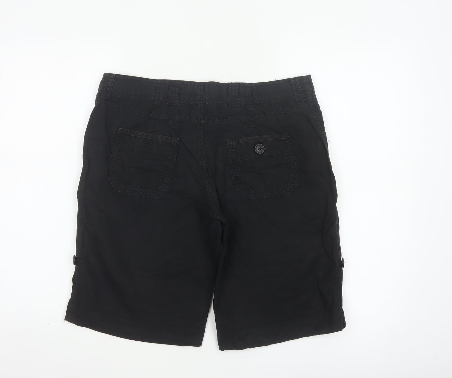 New Look Women Black UK 12 Linen Cotton Cargo Bermuda Shorts