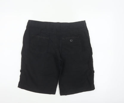 New Look Women Black UK 12 Linen Cotton Cargo Bermuda Shorts