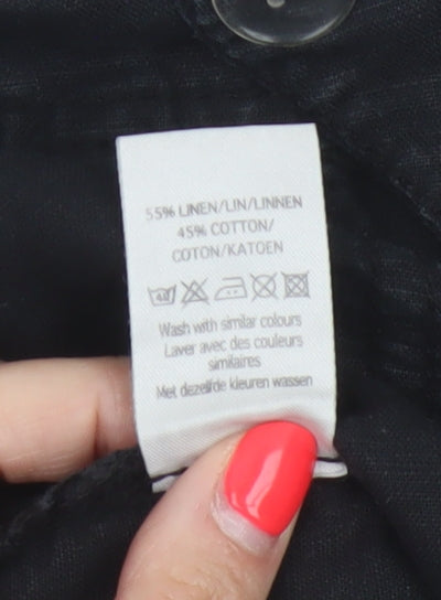 New Look Women Black UK 12 Linen Cotton Cargo Bermuda Shorts