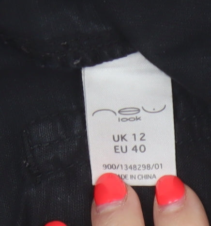 New Look Women Black UK 12 Linen Cotton Cargo Bermuda Shorts