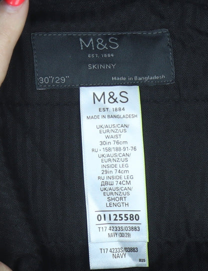 Marks and Spencer Men Blue 30/29 Skinny Smart Dress Trousers