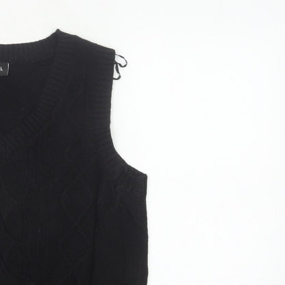 MONKI Women Black UK 12 Cable Knit V-Neck Sleeveless Jumper Vest