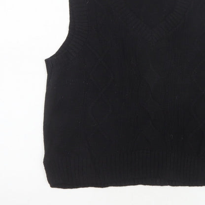 MONKI Women Black UK 12 Cable Knit V-Neck Sleeveless Jumper Vest