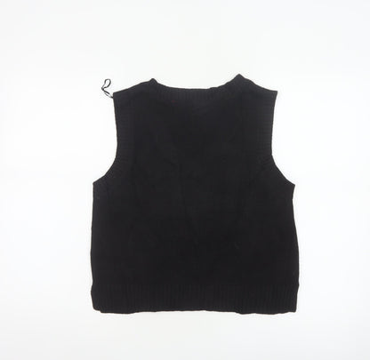 MONKI Women Black UK 12 Cable Knit V-Neck Sleeveless Jumper Vest