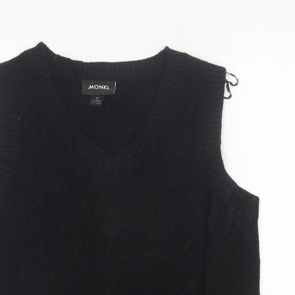 MONKI Women Black UK 12 Cable Knit V-Neck Sleeveless Jumper Vest