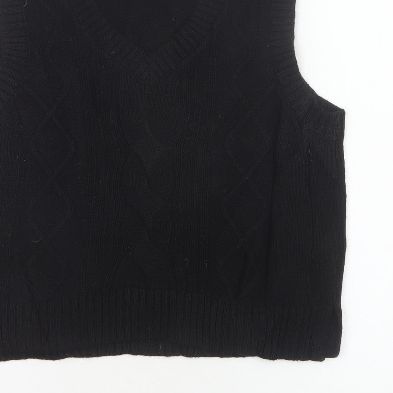 MONKI Women Black UK 12 Cable Knit V-Neck Sleeveless Jumper Vest