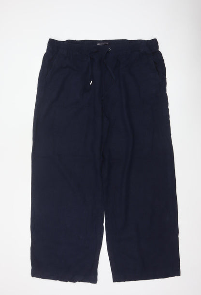 M&S Women’s Navy Blue Size 20 Linen Wide Leg Drawstring Trousers