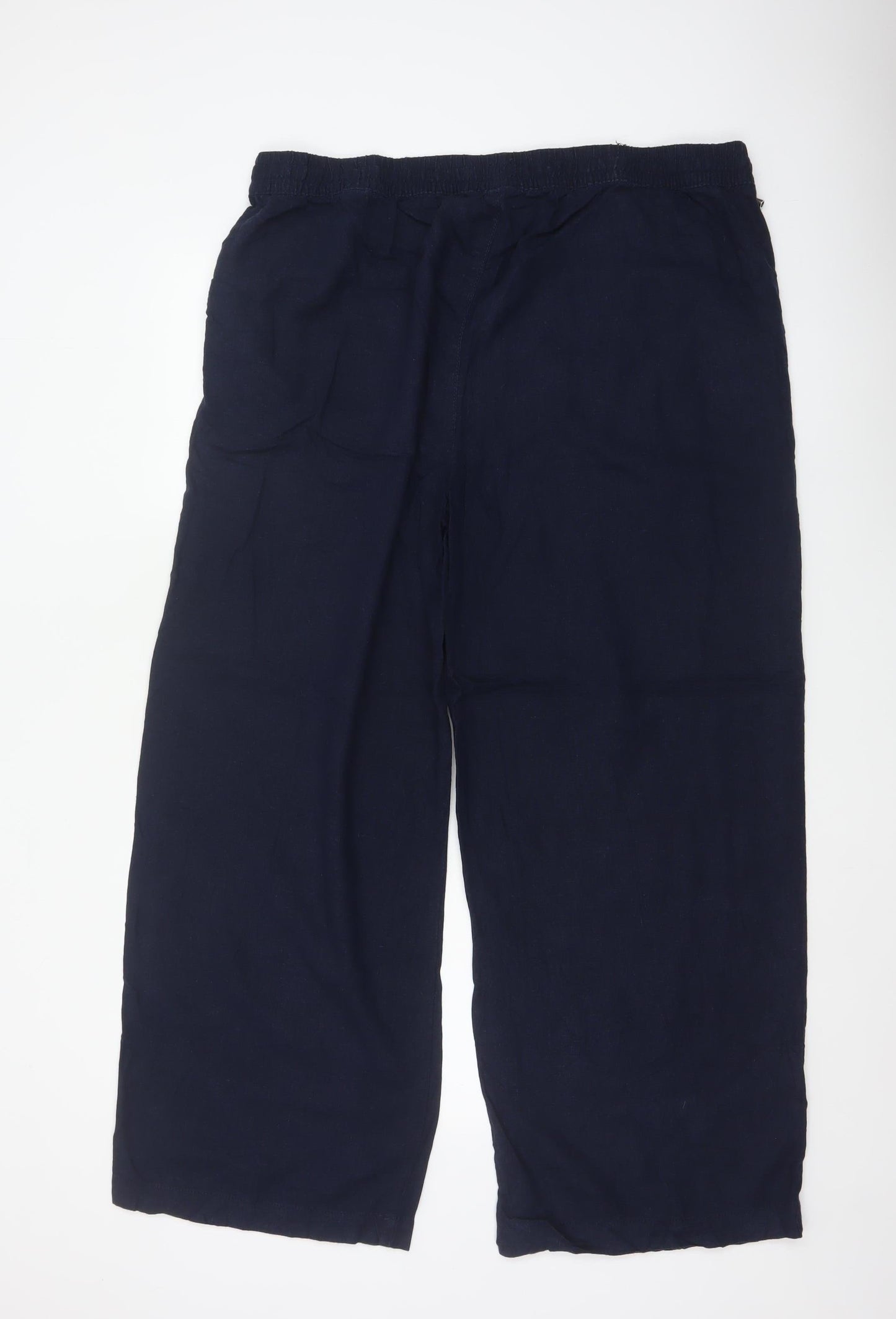M&S Women’s Navy Blue Size 20 Linen Wide Leg Drawstring Trousers