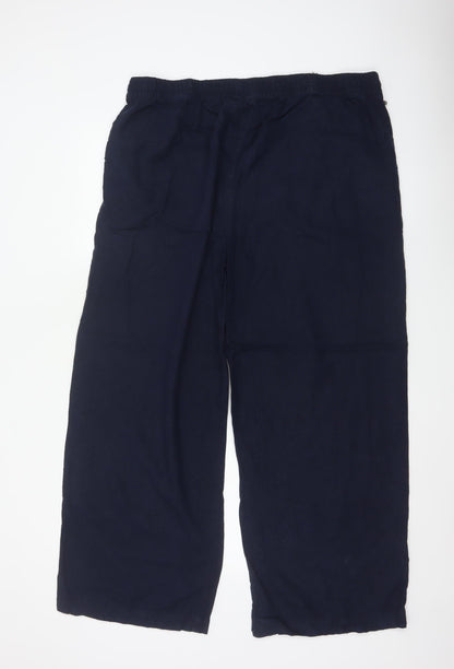 M&S Women’s Navy Blue Size 20 Linen Wide Leg Drawstring Trousers
