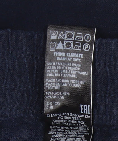 M&S Women’s Navy Blue Size 20 Linen Wide Leg Drawstring Trousers