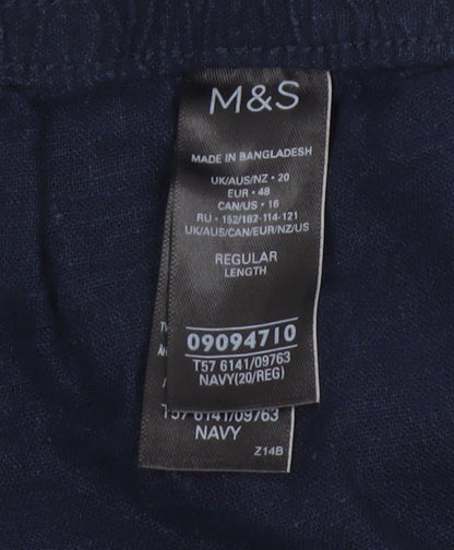 M&S Women’s Navy Blue Size 20 Linen Wide Leg Drawstring Trousers