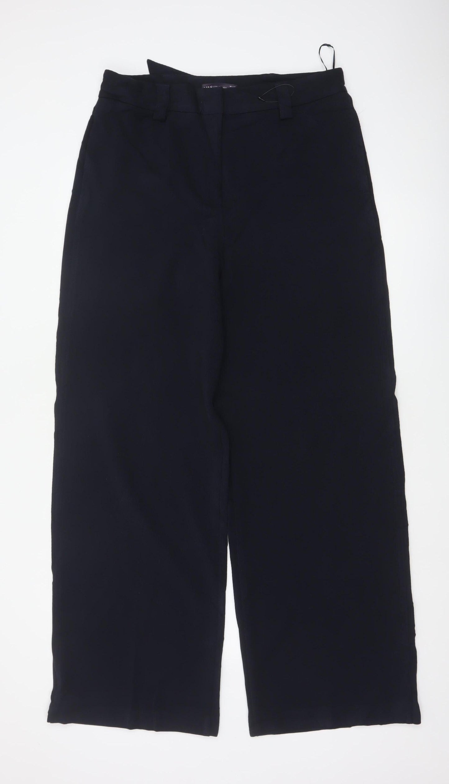 M&S Women’s Navy UK 14 Long Wide-Leg Belted Tailored Trousers