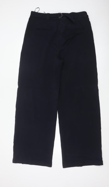 M&S Women’s Navy UK 14 Long Wide-Leg Belted Tailored Trousers