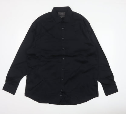 Marks & Spencer Men Black 17.5 Tailored Pure Cotton Long Sleeve Shirt