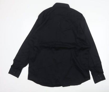 Marks & Spencer Men Black 17.5 Tailored Pure Cotton Long Sleeve Shirt