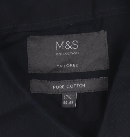 Marks & Spencer Men Black 17.5 Tailored Pure Cotton Long Sleeve Shirt