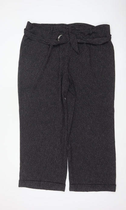 Next Women's Grey UK 20 Paperbag Cropped Belted Tapered Trousers