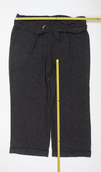 Next Women's Grey UK 20 Paperbag Cropped Belted Tapered Trousers
