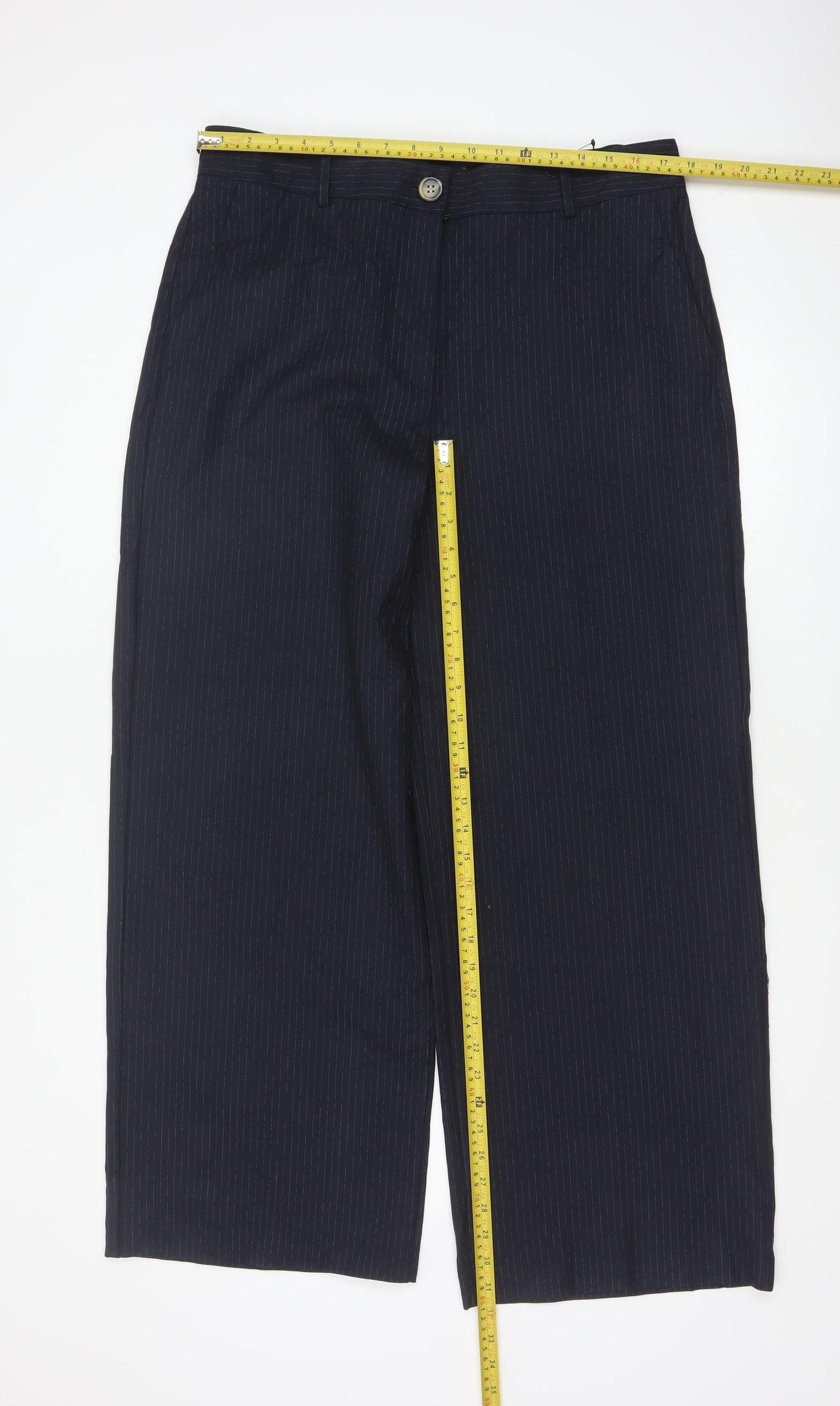 M&S Women Blue Pinstripe UK 16 Straight Tailored Work Trousers