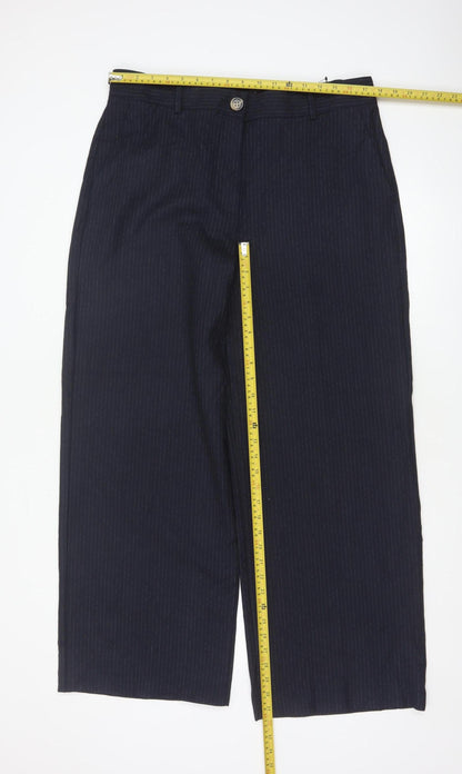 M&S Women Blue Pinstripe UK 16 Straight Tailored Work Trousers