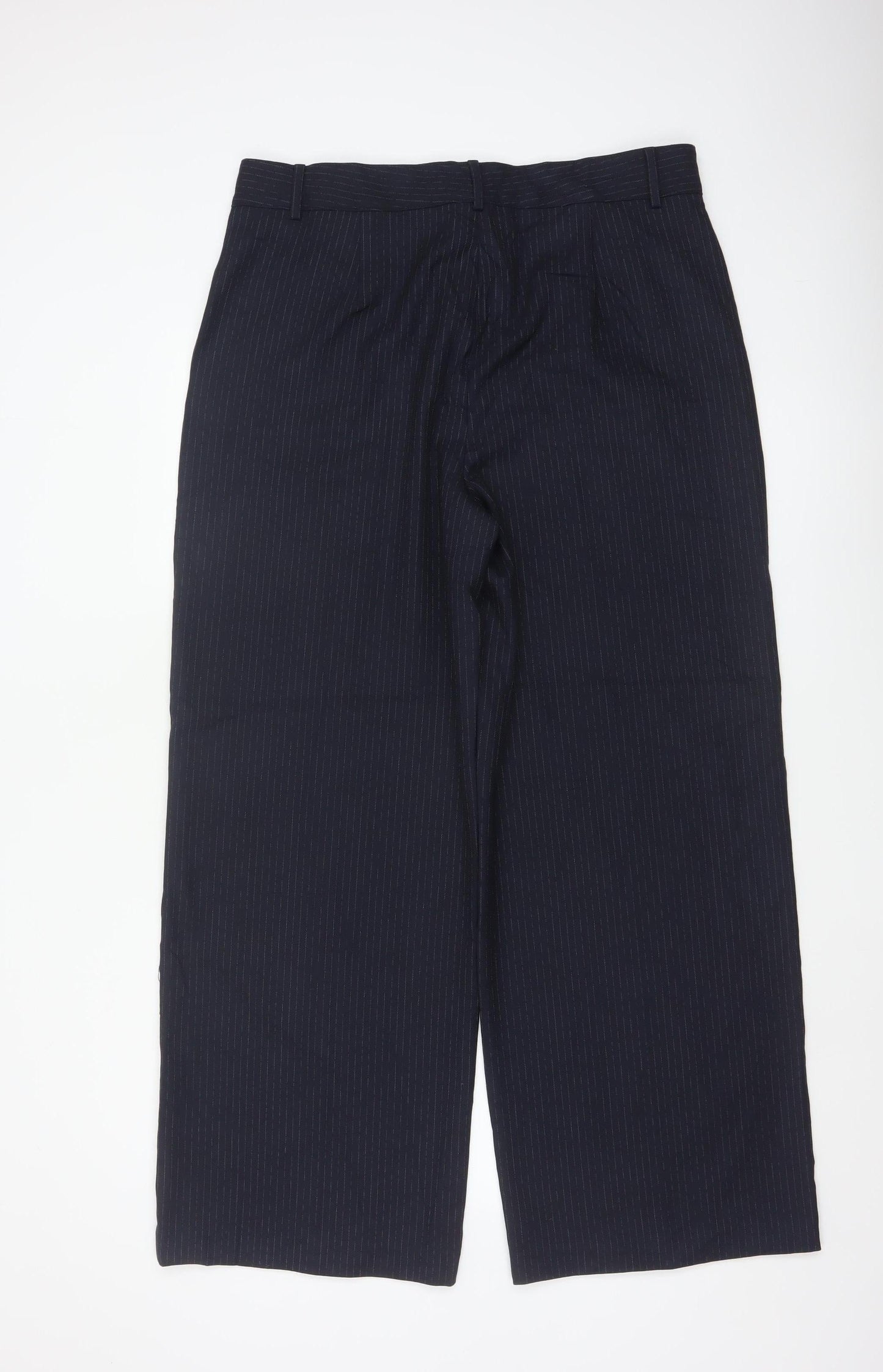M&S Women Blue Pinstripe UK 16 Straight Tailored Work Trousers