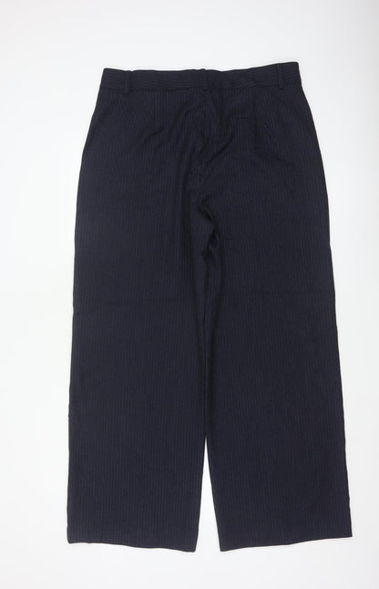 M&S Women Blue Pinstripe UK 16 Straight Tailored Work Trousers