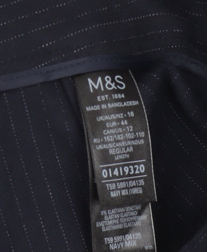 M&S Women Blue Pinstripe UK 16 Straight Tailored Work Trousers