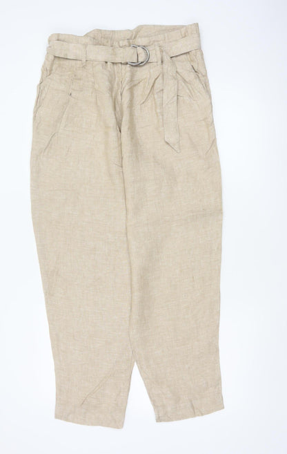 Marks & Spencer Women’s Beige UK 16 Linen Paperbag Belt Trousers