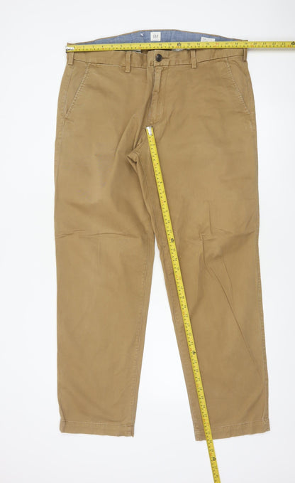 Gap Men’s Beige 38x32 Straight Chino Trousers Cotton Flat Front