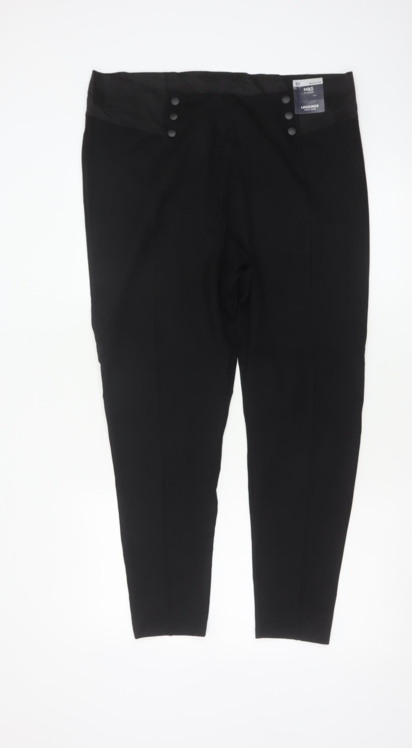 Marks & Spencer Women Black Size 20 High Rise Button Leggings Regular