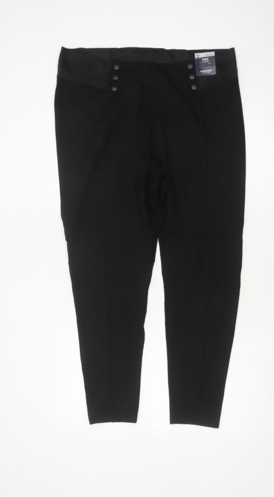 Marks & Spencer Women Black Size 20 High Rise Button Leggings Regular