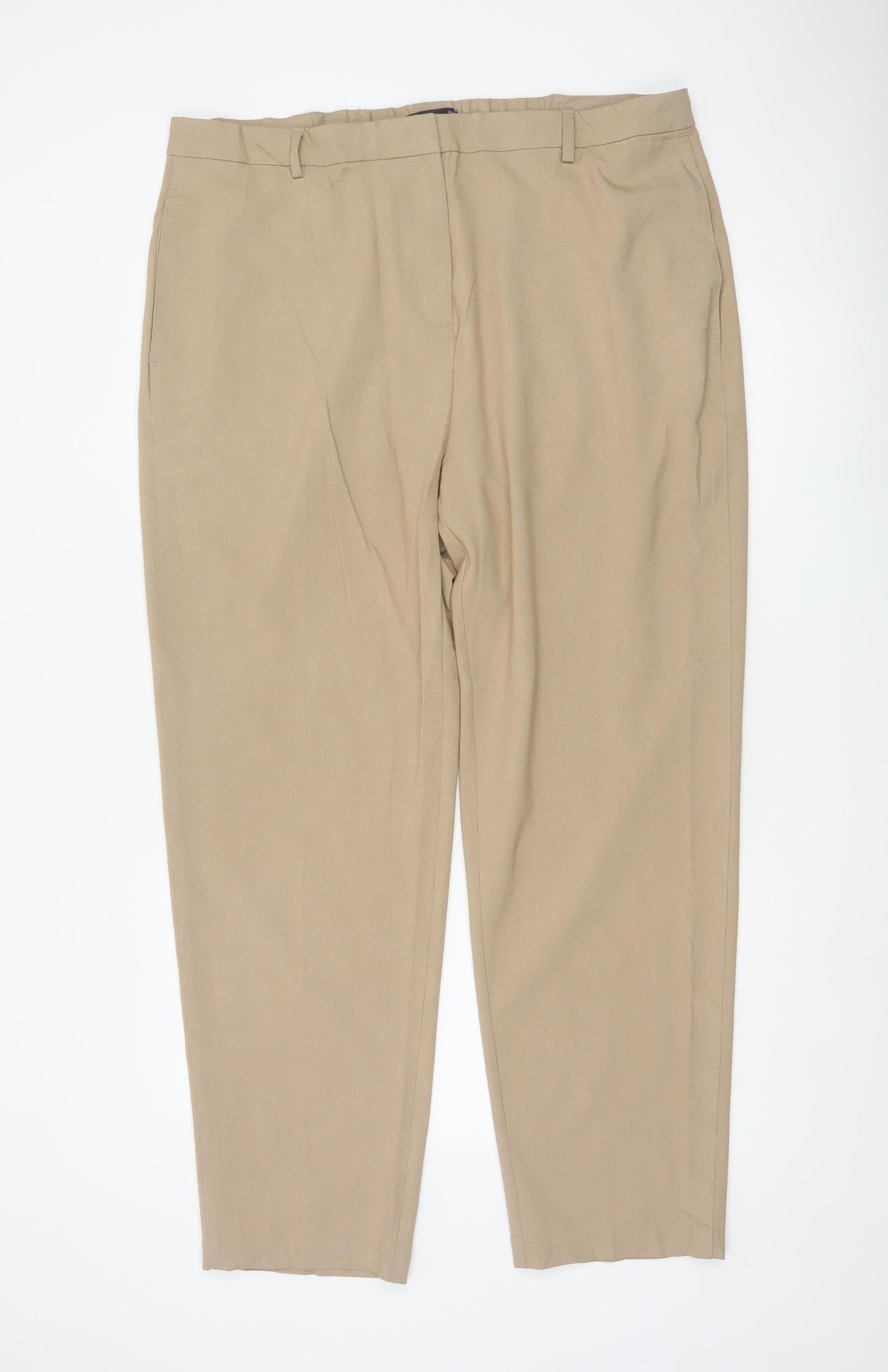 Marks & Spencer Women Beige Size 20 Regular Tapered Work Trousers