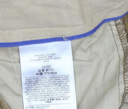 Gap Men's Beige 32/32 Regular Straight Cotton Chino Trousers