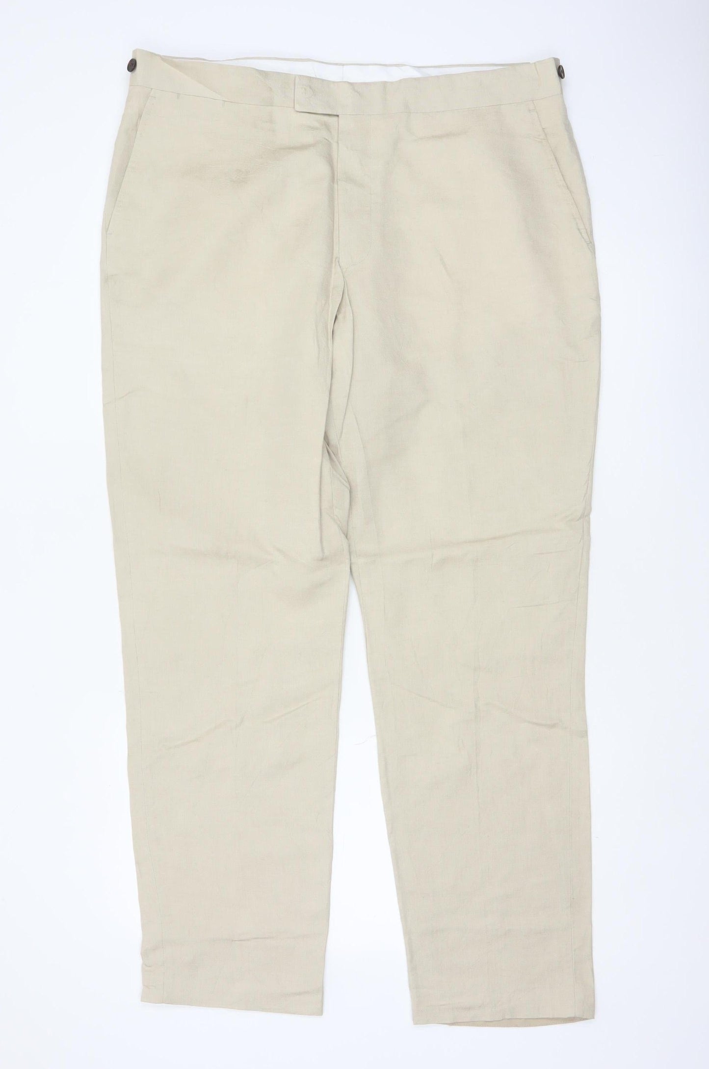 Jaeger Men’s Beige 38in Linen Flax Regular Straight Dress Trousers