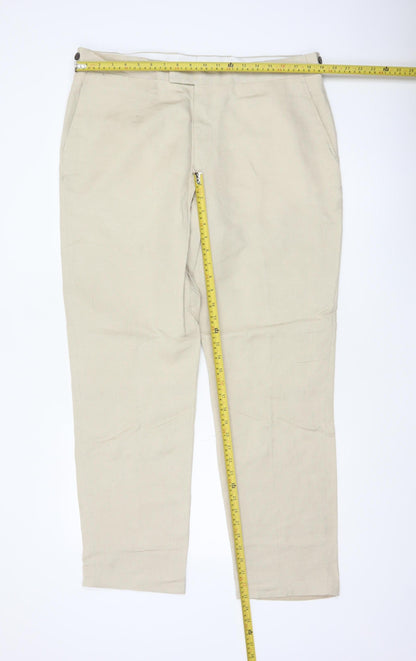 Jaeger Men’s Beige 38in Linen Flax Regular Straight Dress Trousers