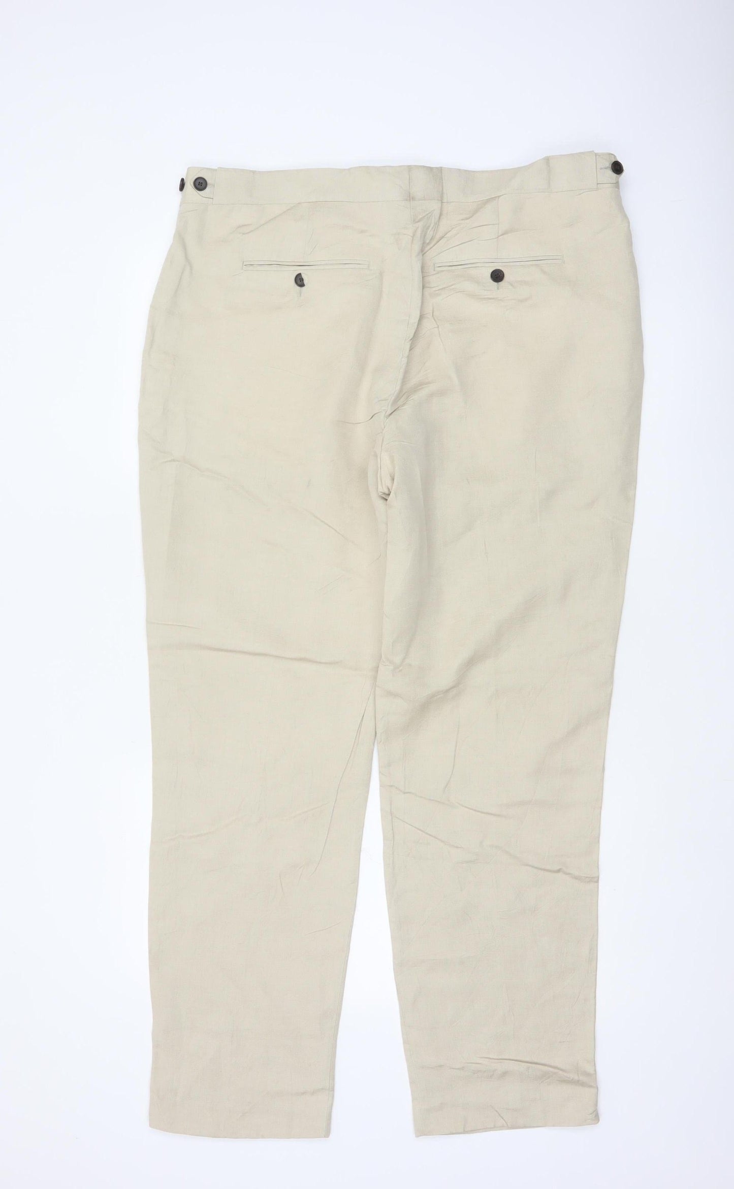 Jaeger Men’s Beige 38in Linen Flax Regular Straight Dress Trousers