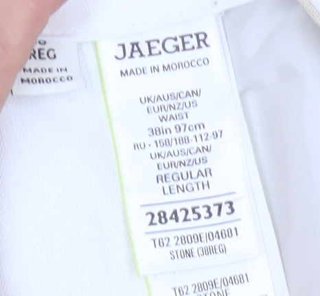 Jaeger Men’s Beige 38in Linen Flax Regular Straight Dress Trousers
