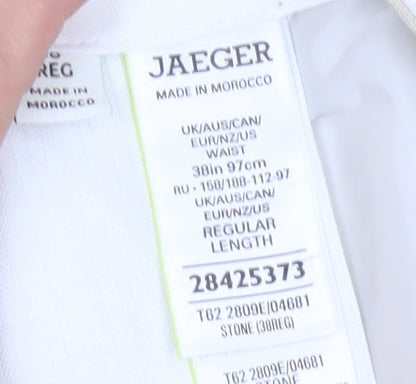 Jaeger Men’s Beige 38in Linen Flax Regular Straight Dress Trousers