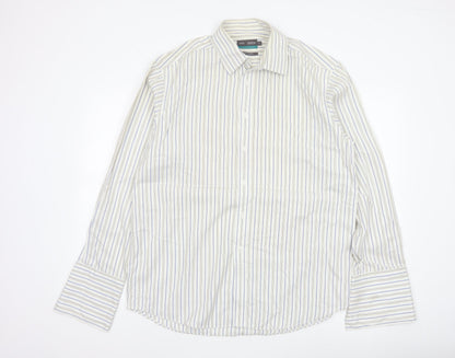Marks & Spencer Men White Stripe Cotton Non-Iron Shirt Size 16